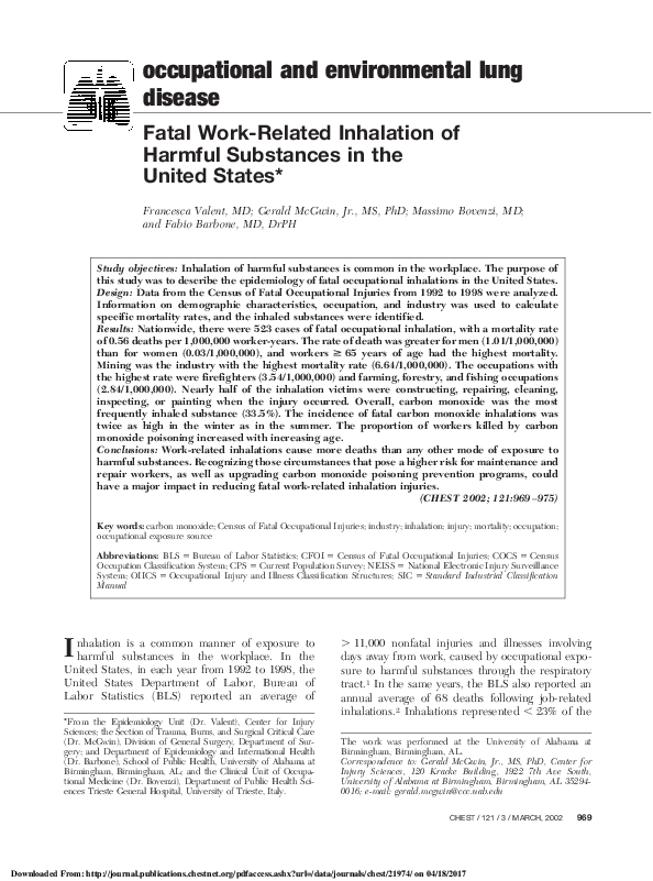 (PDF) Fatal Work-Related Inhalation of Harmful Substances in the United ...
