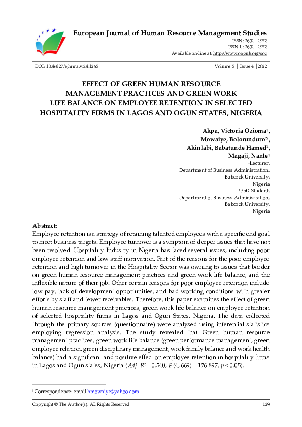 (PDF) Effect of Green Human Resource Management Practices and Green ...