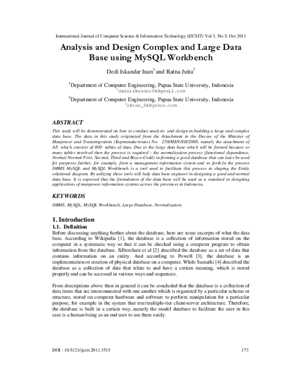 (PDF) Analysis and Design Complex and Large Data Base using MySQL Workbench