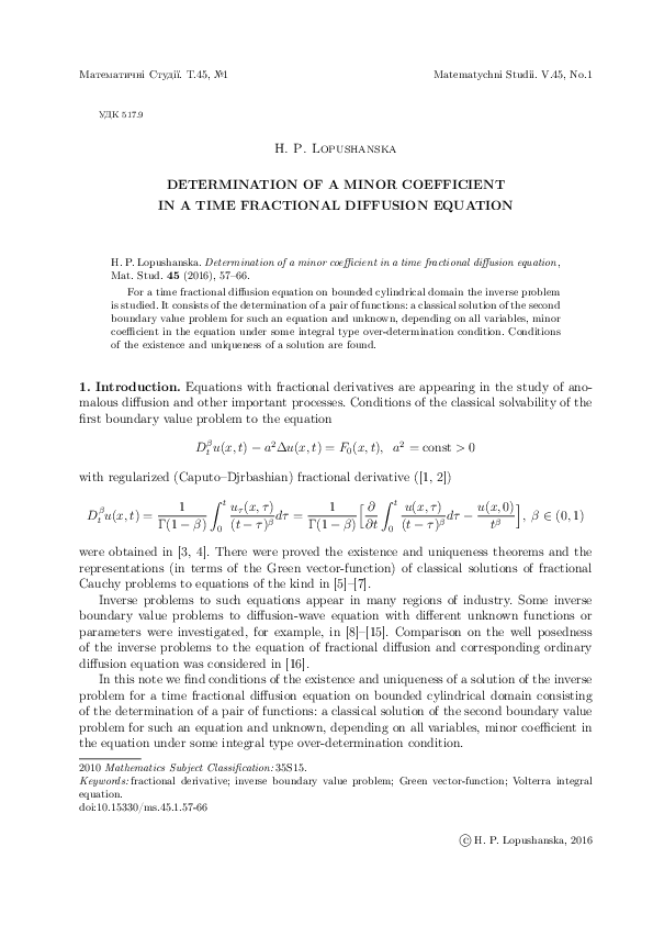 (PDF) Determination of a minor coefficient in a time fractional ...