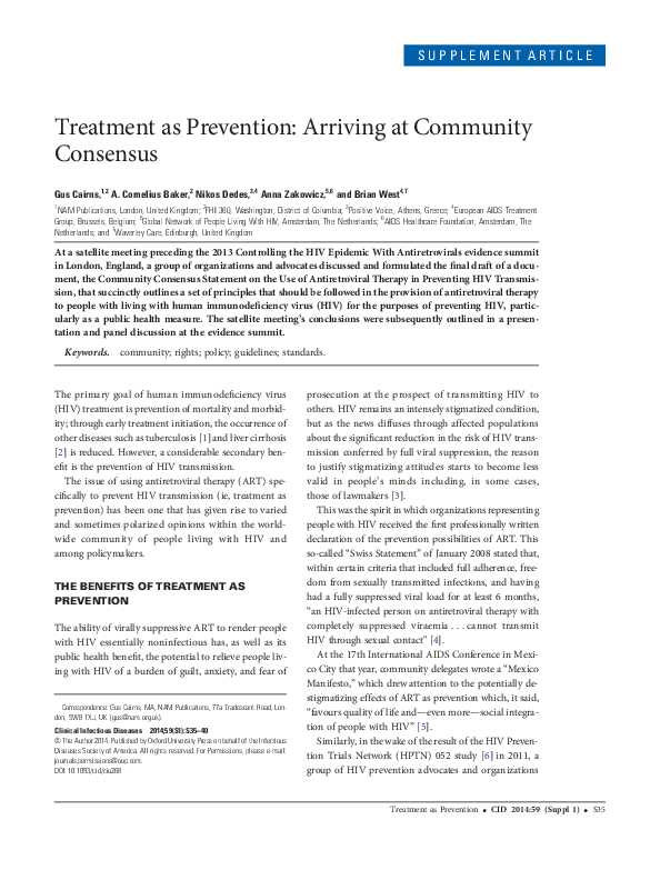 (PDF) Treatment as prevention: arriving at community consensus