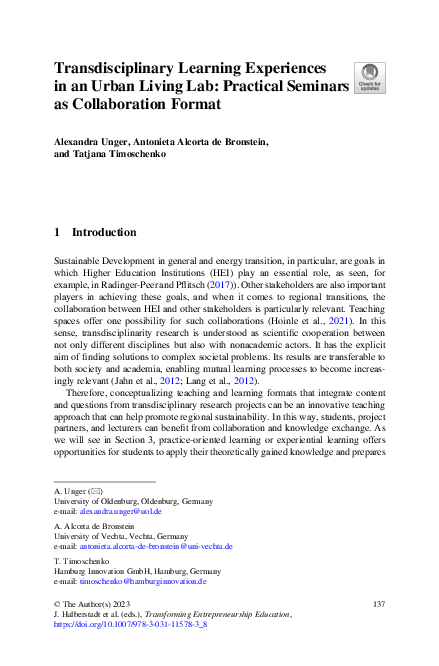 (PDF) Transdisciplinary Learning Experiences in an Urban Living Lab ...