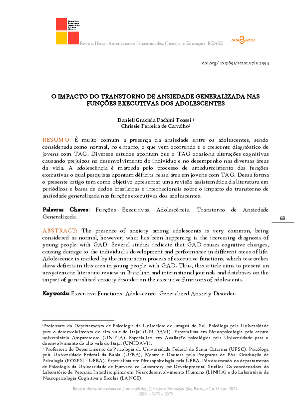 (PDF) O Impacto Do Transtorno De Ansiedade Generalizada Nas Funções ...