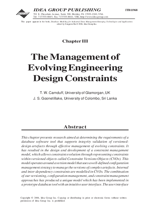 (PDF) The Management of Evolving Engineering Design Constraints