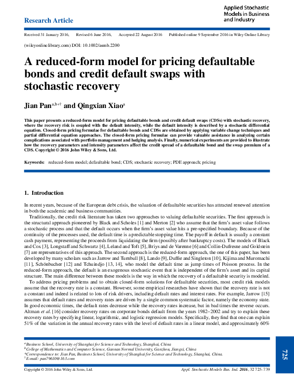 (PDF) A reduced-form model for pricing defaultable bonds and credit ...