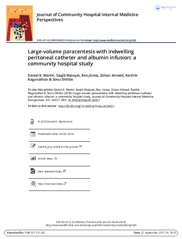 (PDF) Large-volume paracentesis with indwelling peritoneal catheter and ...