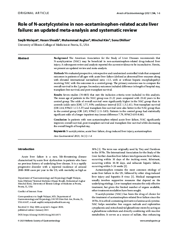 (PDF) Role of N-acetylcysteine in non-acetaminophen-related acute liver ...