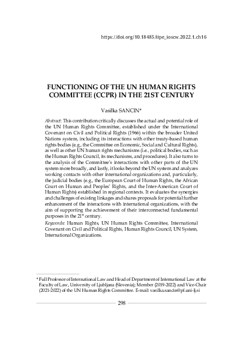 (PDF) Functioning of the UN Human Rights Committee (CCPR) in the 21st ...