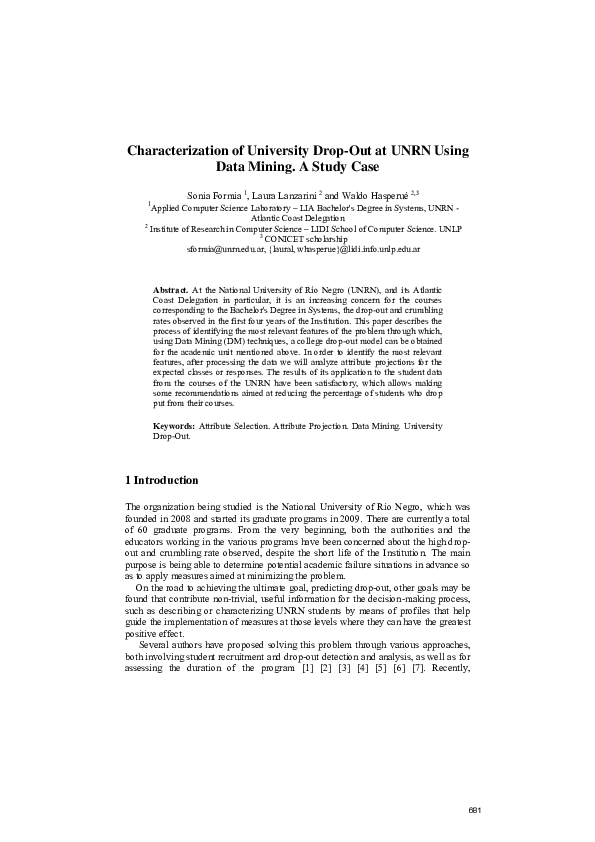 (PDF) Characterization of university drop-out at UNRN using data mining ...