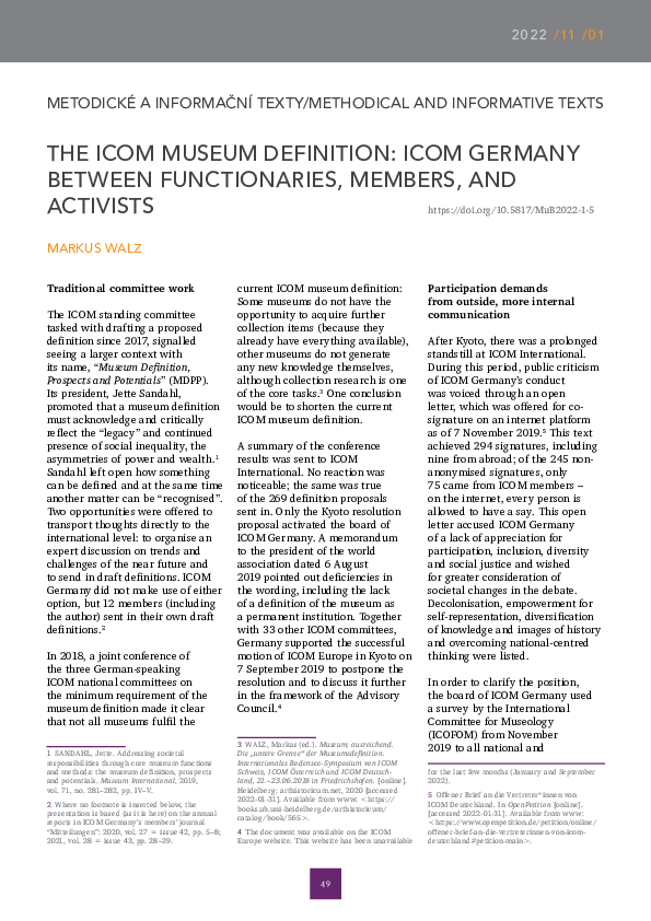 (PDF) The ICOM museum definition: ICOM Germany between functionaries ...