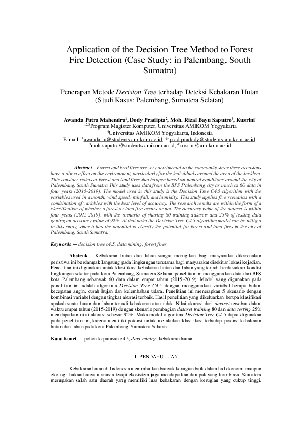 (PDF) Application of the Decision Tree Method to Forest Fire Detection ...