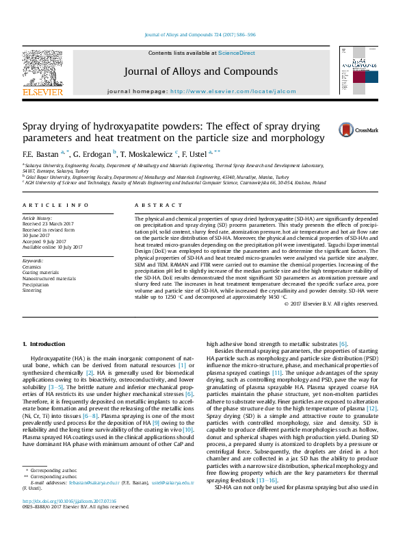 (PDF) Spray drying of hydroxyapatite powders: The effect of spray ...