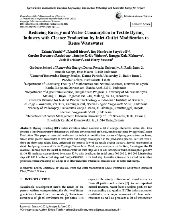 (PDF) Reducing Energy and Water Consumption in Textile Dyeing Industry
