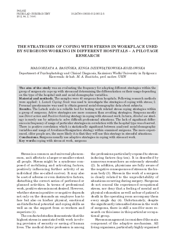 (PDF) The Strategies of Coping with Stress in Workplace Used by ...