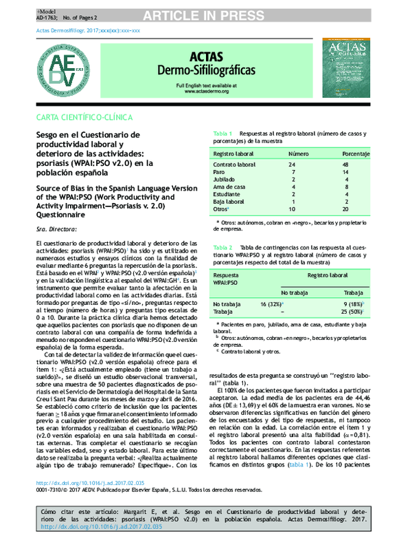 (PDF) Sesgo en el Cuestionario de productividad laboral y deterioro de ...