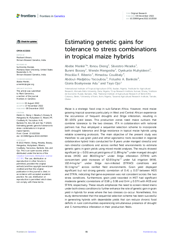 (PDF) Estimating genetic gains for tolerance to stress combinations in ...
