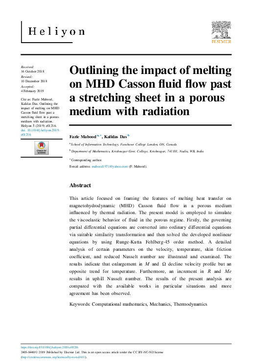 (PDF) Outlining the impact of melting on MHD Casson fluid flow past a ...