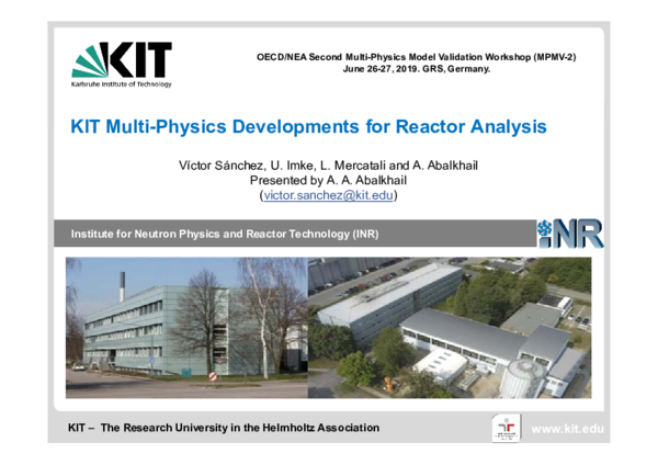 (PDF) KIT multi-physics developments for reactor analysis