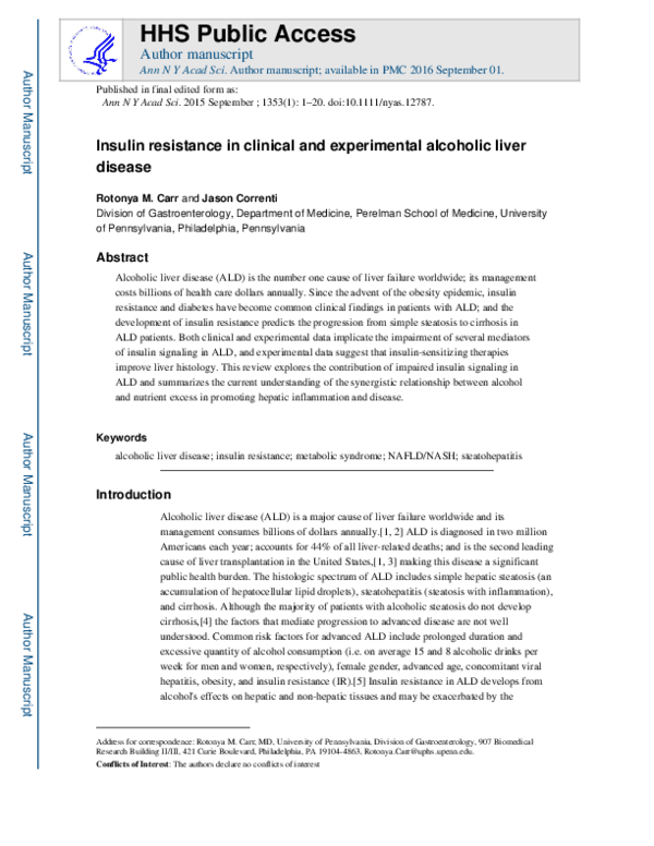 (PDF) Insulin resistance in clinical and experimental alcoholic liver ...