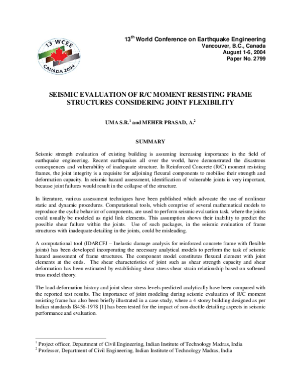 (PDF) Seismic Evaluation of R/C Moment Resisting Frame Structures ...