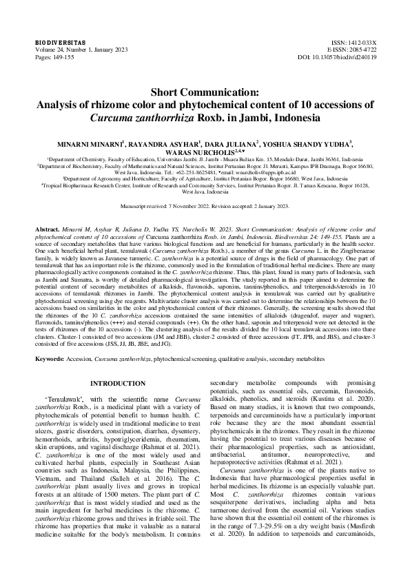 (PDF) Short Communication: Analysis of rhizome color and phytochemical ...