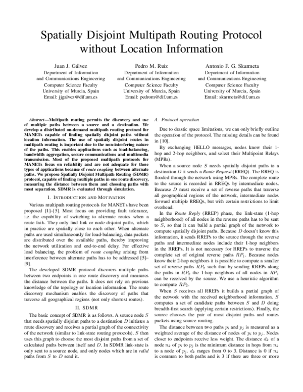 (PDF) Spatially Disjoint Multipath Routing protocol without location ...