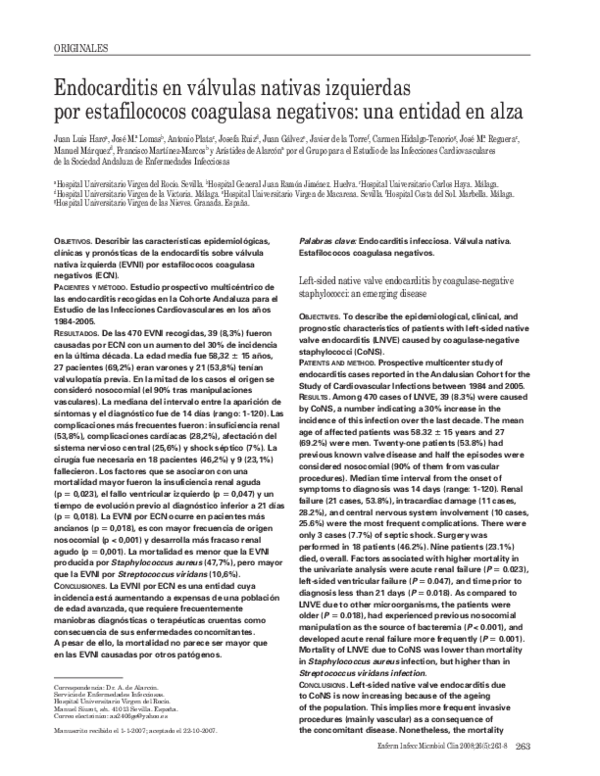 (PDF) Endocarditis en válvulas nativas izquierdas por estafilococos ...