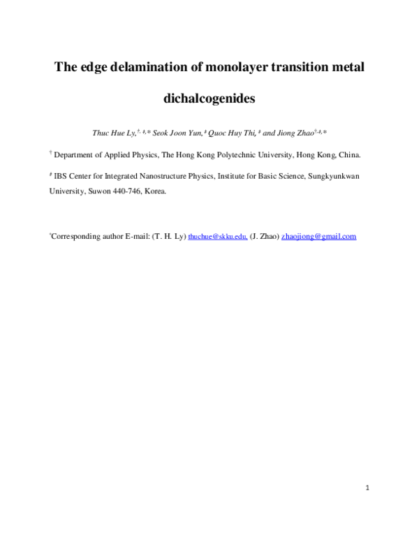 (PDF) Edge Delamination of Monolayer Transition Metal Dichalcogenides