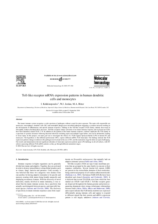 (PDF) Toll-like receptor mRNA expression patterns in human dendritic ...
