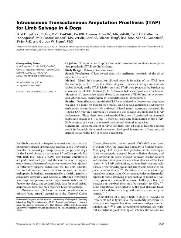 (PDF) Intraosseous Transcutaneous Amputation Prosthesis (ITAP) for Limb ...