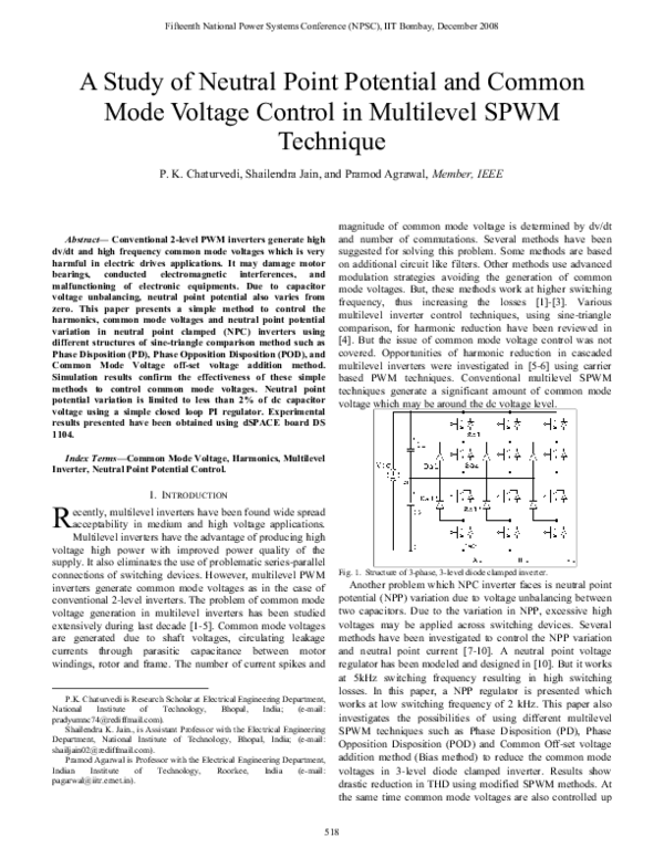 (PDF) Harmonics and common mode voltage reduction in multilevel SPWM ...