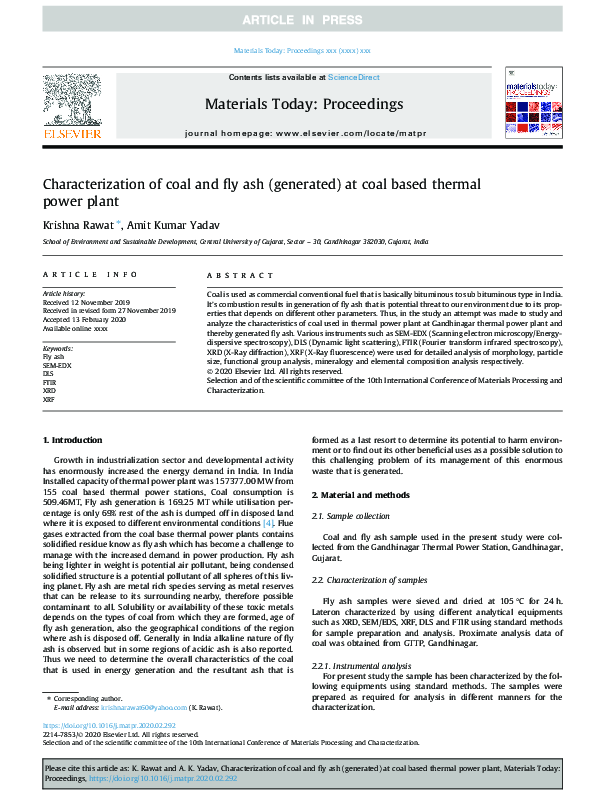 (PDF) Characterization of coal and fly ash (generated) at coal based ...