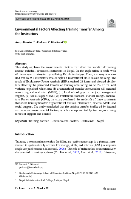(PDF) Environmental Factors Affecting Training Transfer Among the ...