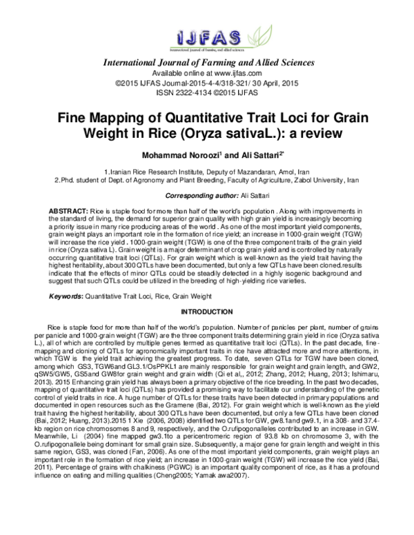 (PDF) Fine Mapping of Quantitative Trait Loci for Grain Weight in Rice ...