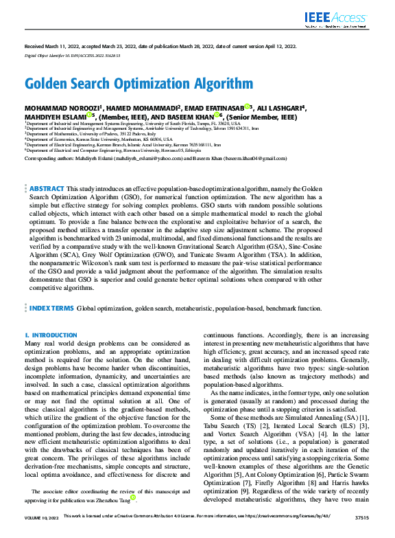(PDF) Golden Search Optimization Algorithm