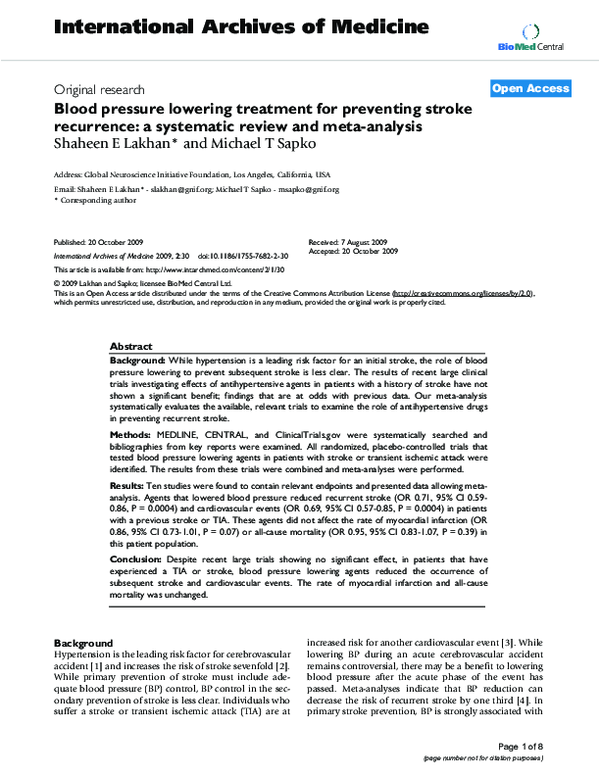 (PDF) Blood pressure lowering treatment for preventing stroke ...