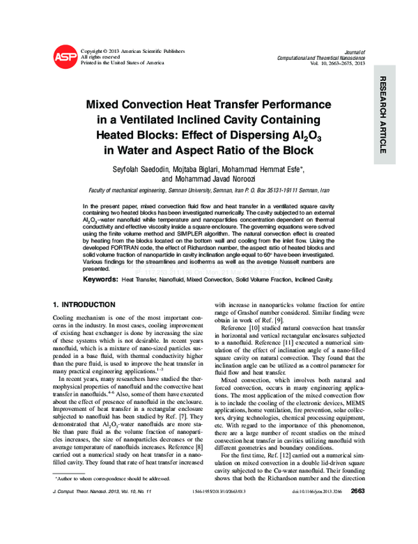 (PDF) Mixed Convection Heat Transfer Performance in a Ventilated ...