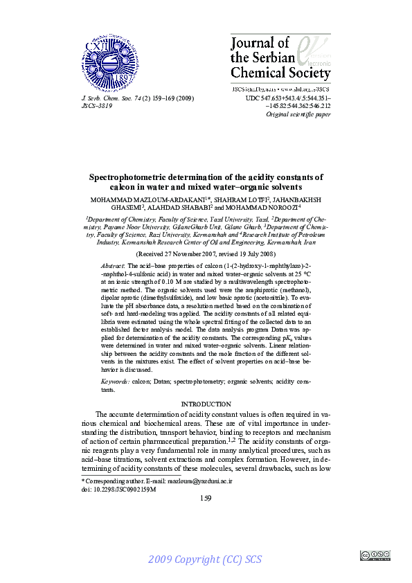 (PDF) Spectrophotometric determination of the acidity constants of ...