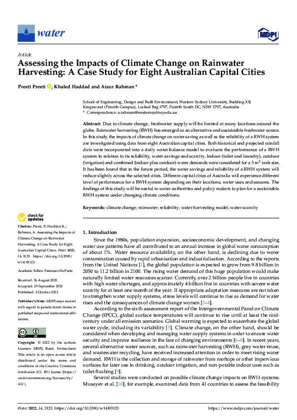 (PDF) Assessing the Impacts of Climate Change on Rainwater Harvesting ...