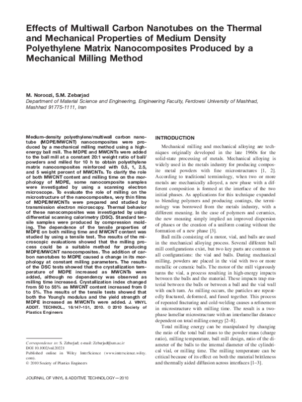 (PDF) Effects of multiwall carbon nanotubes on the thermal and ...