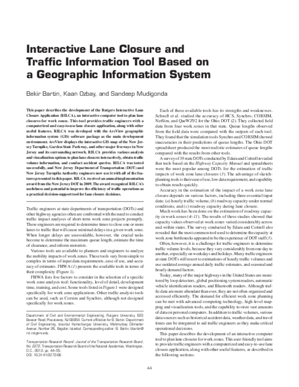 (PDF) Interactive Lane Closure and Traffic Information Tool Based on a ...