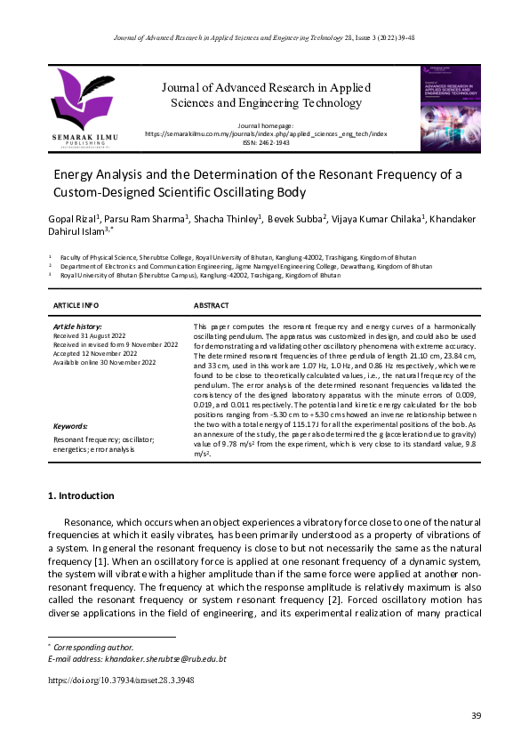 (PDF) Energy Analysis and the Determination of the Resonant Frequency ...