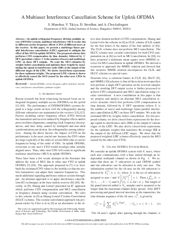 (PDF) A multiuser interference cancellation scheme for uplink OFDMA