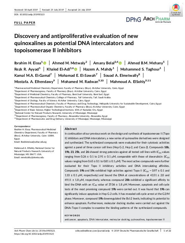 (PDF) Discovery and antiproliferative evaluation of new quinoxalines as ...