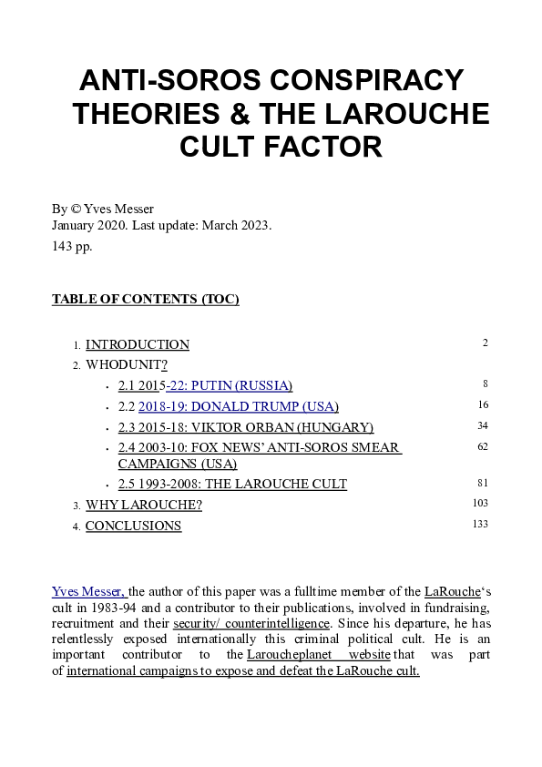 Anti-Soros Conspiracy Theories & The LaRouche Cult Factor