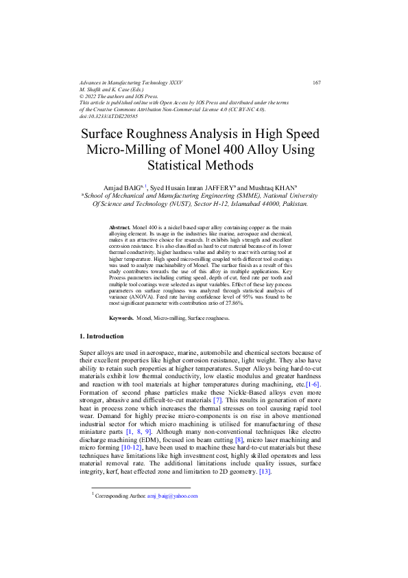 (PDF) Surface Roughness Analysis in High Speed MicroMilling of Monel