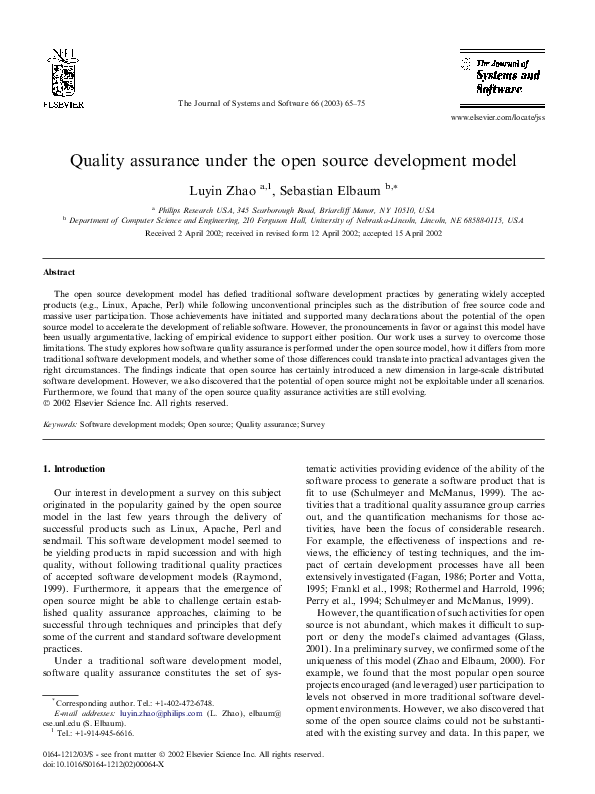 (PDF) Quality assurance under the open source development model
