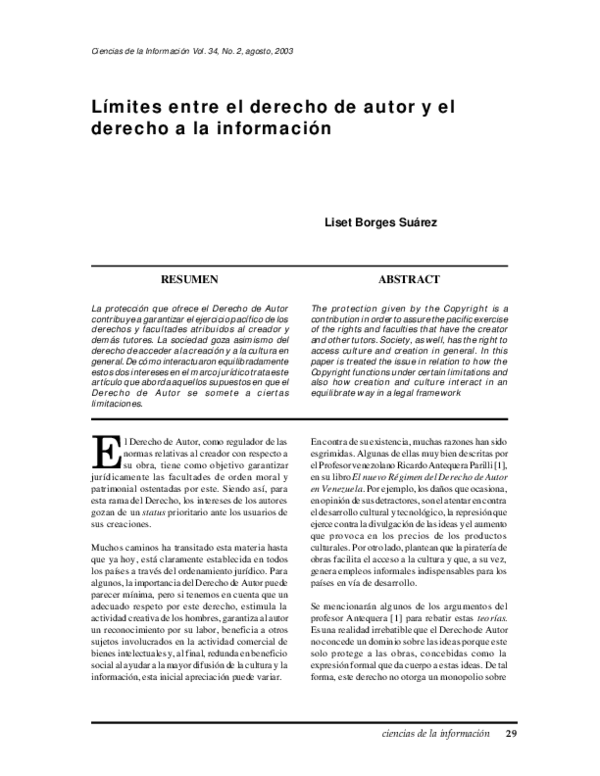 (PDF) Límites entre el derecho de autor y el derecho a la información