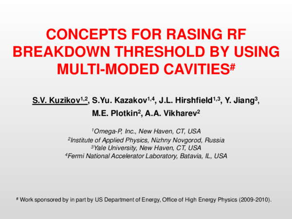 (PDF) Concepts for Rasing RF Breakdown Threshold by Using Multi-Moded ...