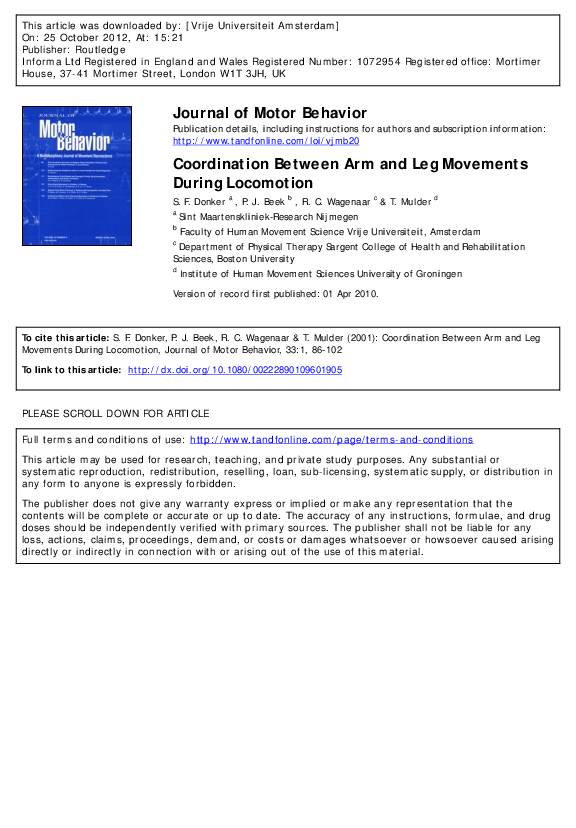 (PDF) Coordination Between Arm and Leg Movements During Locomotion
